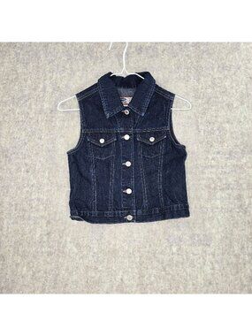 Old Navy Womans Jean Vest Dark Wash Blue Size 8 100% Cotton Button-Up Denim